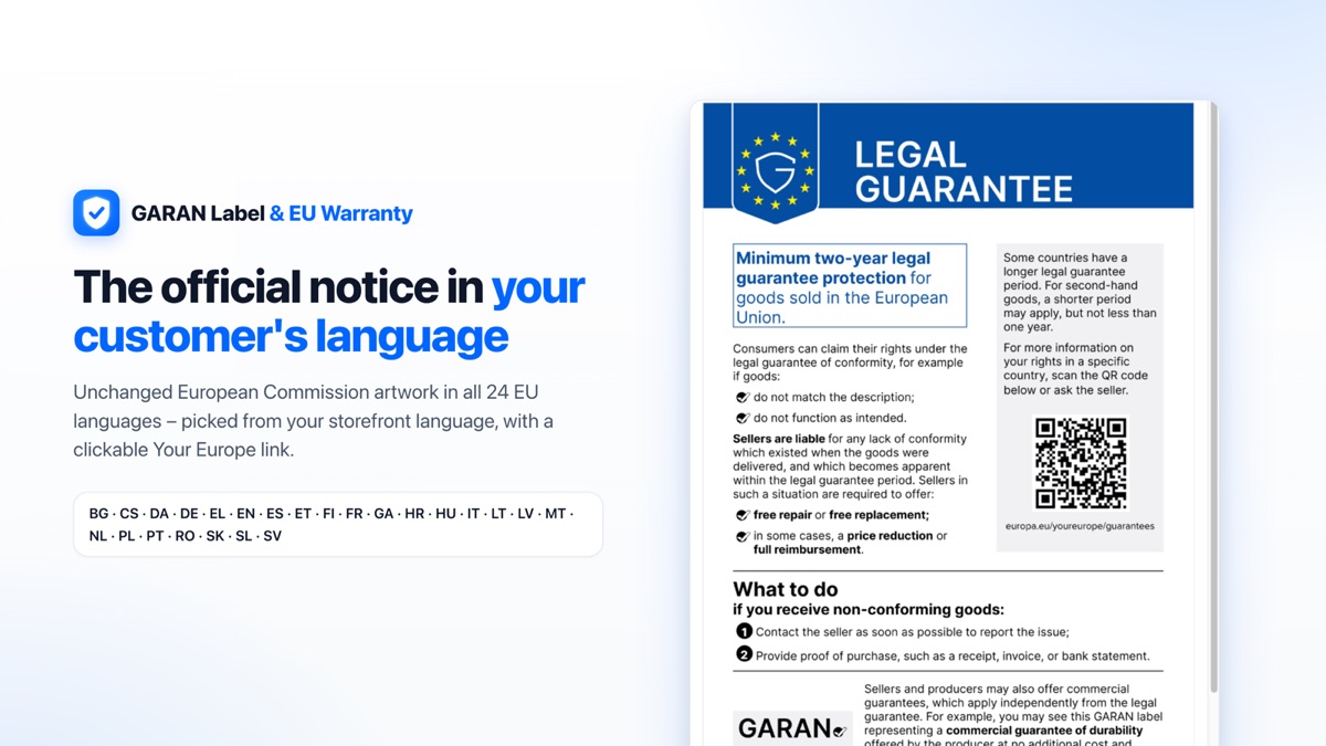 Avviso ufficiale UE sulla garanzia legale aperto (esempio)